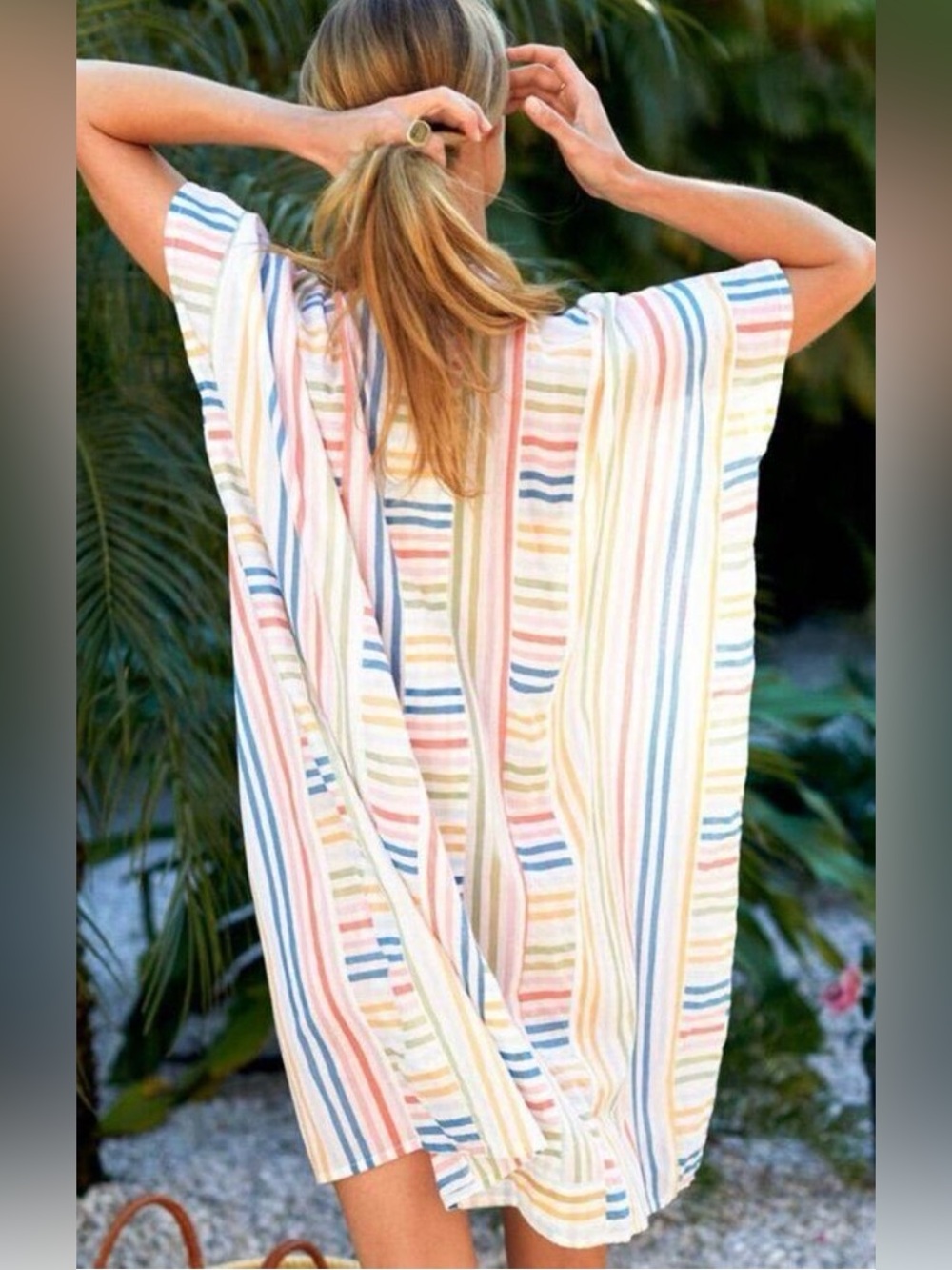 EMERSON FRY Short Caftan Coverup Rainbow Stripe - Picture 2 of 16